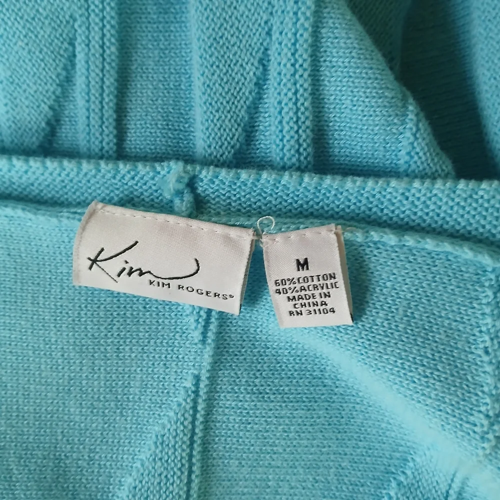 Kim Rogers Turquoise Open Front Pointelle Cardigan Medium - Picture 8 of 9